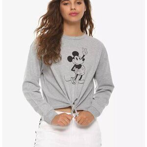 Disney Mickey Mouse Tie-Front‎ Girls Crop Sweatshirt- Gray- Junior's Small